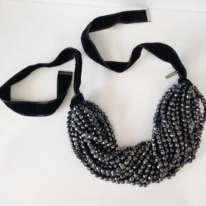 YVES SAINT LAURENT Gray Pearly Beaded Multi-Strand Necklace